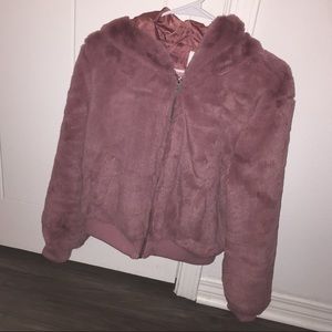Faux Fur furry jacket rose blush Marroon